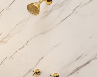 Unlacquered Brass Shower System with Round Shower Head