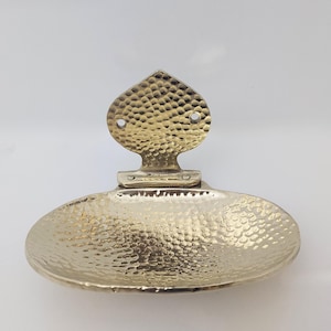 Unlacquered Brass Soap Dish | Handcrafted Wall-Mounted Hammered Brass Soap Holder