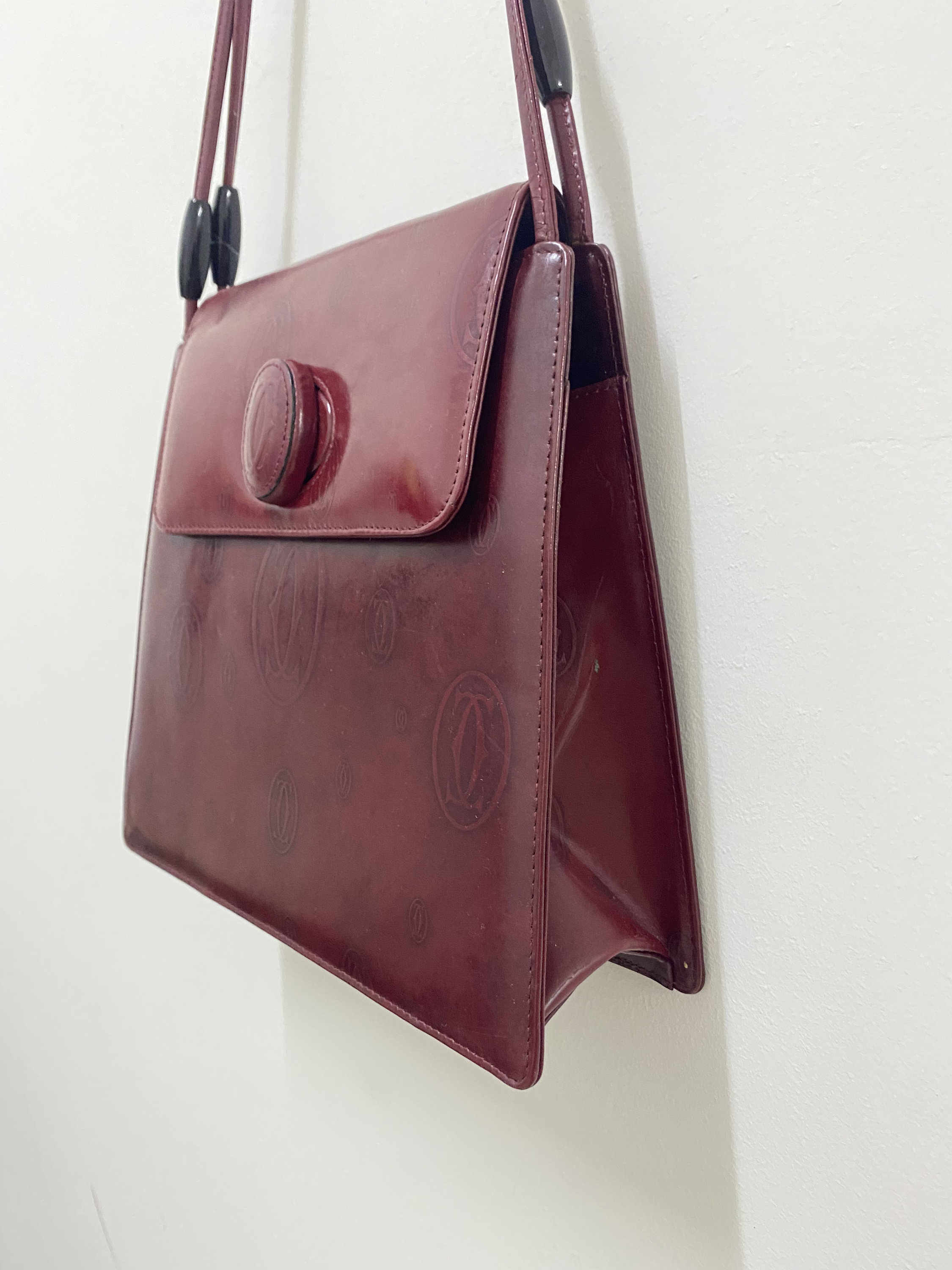 Vintage Cartier Bordeaux Leather Happy Birthday Shoulder Bag