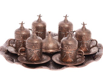 Elegant Turkish Coffee Set: Ottoman Design with Tray & Delight Bowl