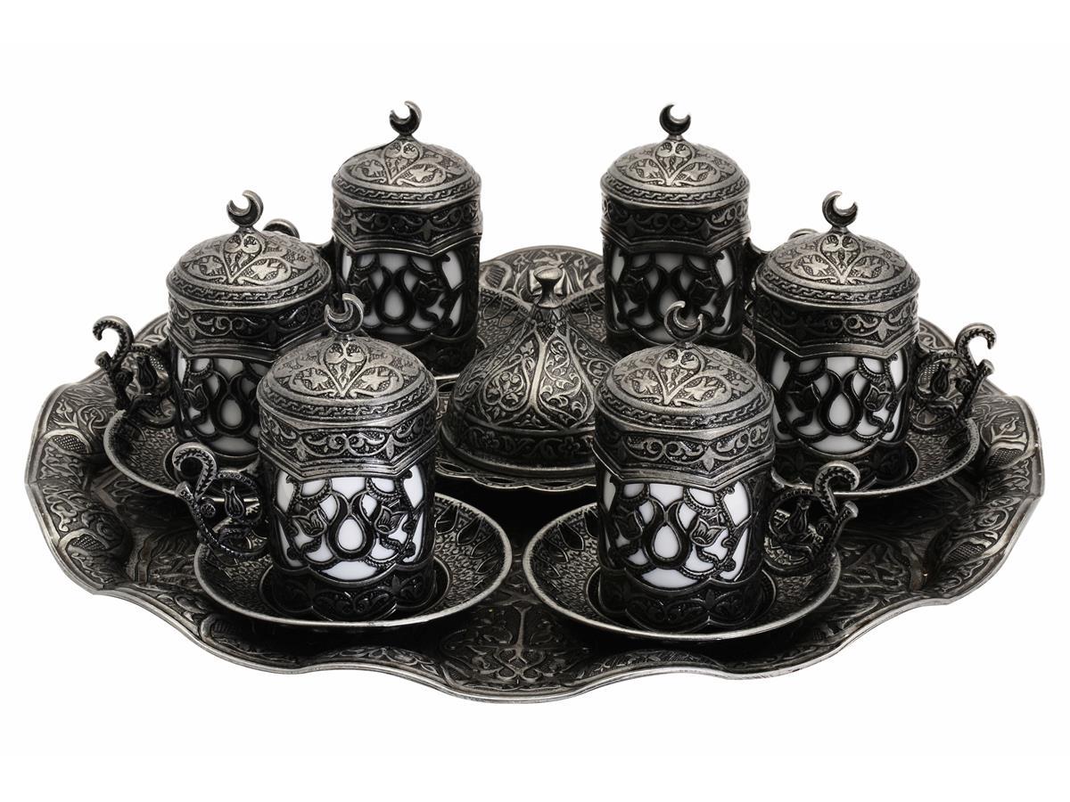 Elegant Turkish Coffee Set: Ottoman Design with Tray & Delight Bowl