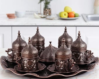 Elegant Turkish Coffee Set: Ottoman Design with Tray & Delight Bowl