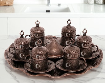 Elegant Turkish Coffee Set: Ottoman Design with Tray & Delight Bowl