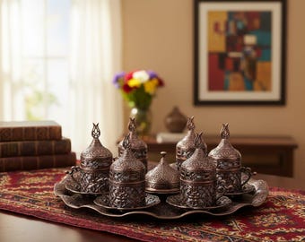 Elegant Turkish Coffee Set: Ottoman Design with Tray & Delight Bowl