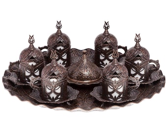 Elegant Turkish Coffee Set: Ottoman Design with Tray & Delight Bowl