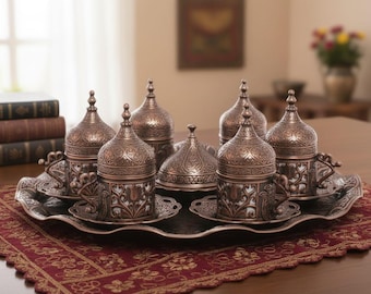 Elegant Turkish Coffee Set: Ottoman Design with Tray & Delight Bowl