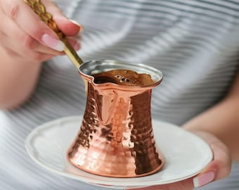 Handmade Turkish Copper Coffee Pots with Brass Handle