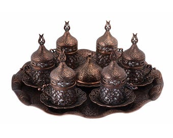 Elegant Turkish Coffee Set: Ottoman Design with Tray & Delight Bowl