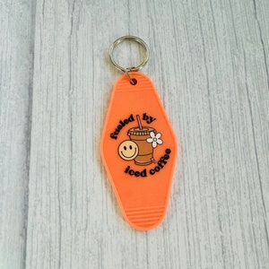 Fueled By Iced Coffee Motel Keychain / Motel Keychain / Orange Keychain / Iced Coffee Keychain