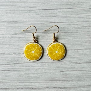 Yellow Lemon Earrings / Lemon Earrings / Lemon Jewelry / Yellow Lemon / Fruit Earrings / Fruit Jewelry / Fruit Drop Earrings