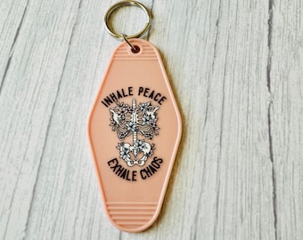 Inhale Peace Exhale Chaos Keychain, Motivational Motel Key Tag, Self Care Mindfulness Gift