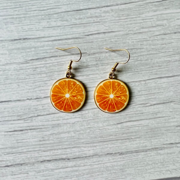 Orange Slice Earrings / Orange Earrings / Orange Jewelry / Fruit Jewelry / Fruit Earrings / Drop Earrings /  Fish Hook Style