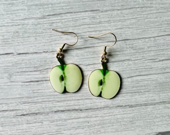 Apple Slice Earrings, Fruit Dangle Earrings, Lightweight Food Jewelry, Cute Teacher Gift, Fun Apple Drop Earrings