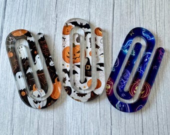 Halloween Giant Paper Clip / Ghost, Pumpkin & Bat Sublimated Clip / Planner Accessory / Fall Gift Ideas