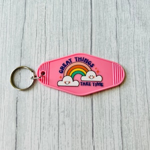 Great Things Take Time Keychain / Retro Motel Key Tag  Cute Gift for Friends / Aesthetic Keyring / Motivational Keychain