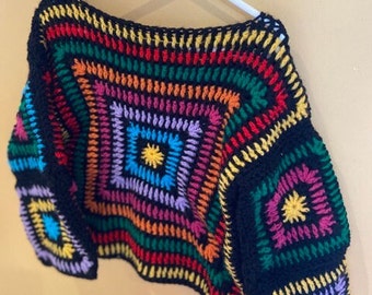 Rainbow & black festival crochet children's jumper