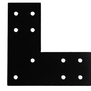 Könnte beinhalten: Schwarze Metall-Eckstütze mit acht gleichmäßig verteilten Löchern.