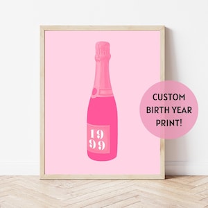 Rosé Wine Poster | Personalized Birth Year Print | Bar Cart Decor | Wine Bottle Art | Custom Digital Print | Trendy + Preppy College Decor