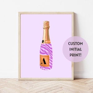 Rosé Wine Poster | Personalized Initial Art | Bar Cart Decor | Wine Bottle Art | Custom Digital Print | Trendy Prints | Preppy College Decor