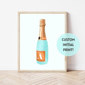 Disco Champagne Poster | Personalized Initial Art | Bar Cart Decor | Wine Bottle Art | Custom Digital Print | Trendy Preppy College Decor