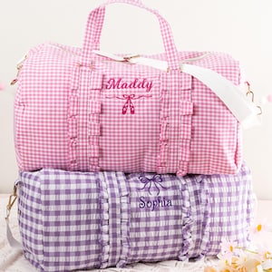 Personalized Little Girls Dance Duffle Bag: Seersucker Travel Bag, Embroidery Name Gift for Baby Kids Toddler