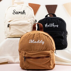 Personalized Canvas Kids Backpack: Embroidered Toddler Book Bag