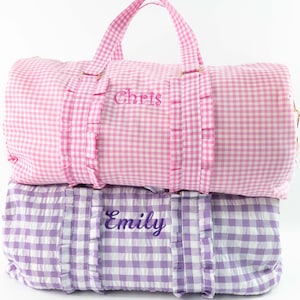 Personalized Seersucker Duffle Bag: Embroidered Weekender Travel Bag
