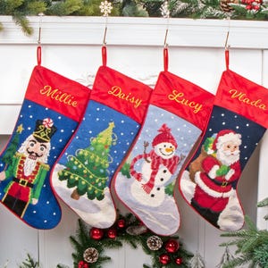 Christmas Needlepoint Stocking: Personalized Vintage Family Stockings, Embroidery Name Home Décor Gift