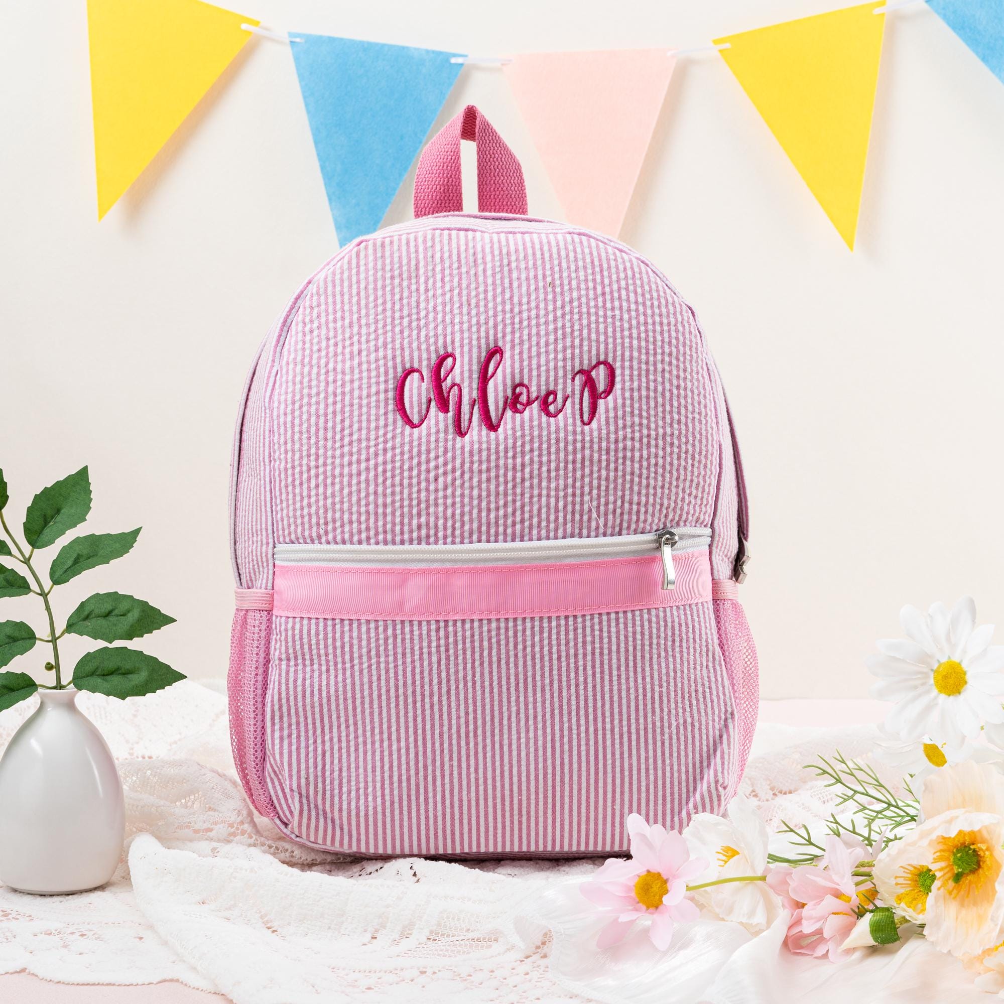 Toddler Backpack, Personalized Kids' Backpack, Seersucker Preppy Backpack, Classic Cute Kids School Bookbag, Child Gift, Boys Girls Bag