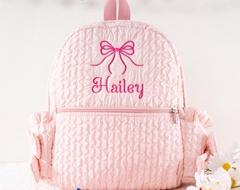 Personalized Ballet Backpack: Seersucker Dance Bag with Bow
