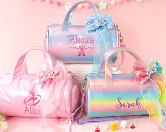 Little Girls Glitter Dance Bag, Personalized Gymnastics Duffel with Shoe Compartment