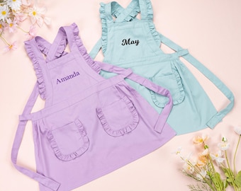 Personalized Girls Apron: Ruffle Pinafore with Pockets, Kids Cooking Apron