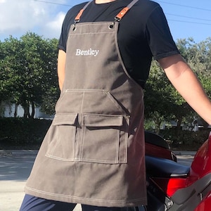 Personalized Canvas BBQ Apron: Water-Resistant Cross Back Apron for Men