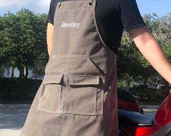 Personalized Canvas BBQ Apron: Water-Resistant Cross Back Apron for Men