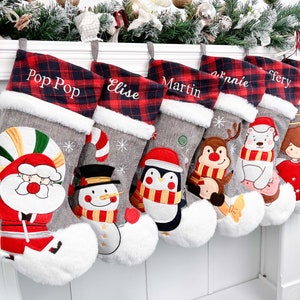 Personalized Christmas Stockings for Holiday Christmas Gift Buffalo Plaid Stockings Christmas Decor Custom Family Stocking Penguin Stockings