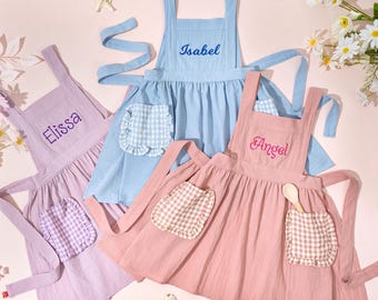 Personalized Kid’s Apron with Pockets, Toddler Cooking Aprons for Girls, Custom Birthday Child Gifts