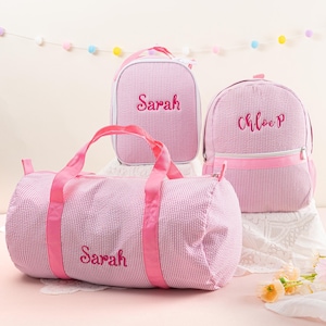Toddler Travel Bag Children Weekender Bag Gift Personalized Toddler Backpack Seersucker Preppy Backpack Kids Lunch Bag Insulated Lunch Box