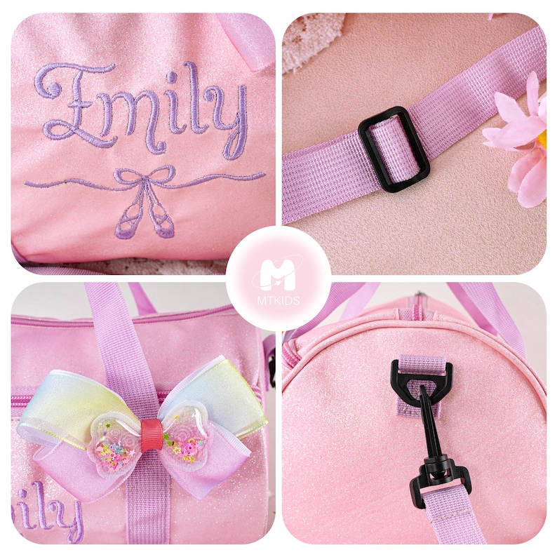Dance Bag for Little Girls: Custom Name Sparkly Ballet Duffel Bag, Personalized Kids Gift image 6