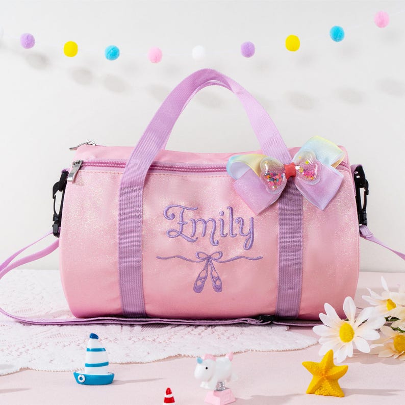 Dance Bag for Little Girls: Custom Name Sparkly Ballet Duffel Bag, Personalized Kids Gift Pink