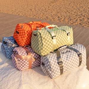 Personalized Duffle Bag for Women/Men Weekender Bags with Name Custom Plaid Travel Bag Bridesmaid/Groomsmen Bags Gifts for him/her GYM Bag