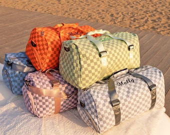 Sexy Dance Checkered Duffel Bag for Women Men Travel Overnight Bag