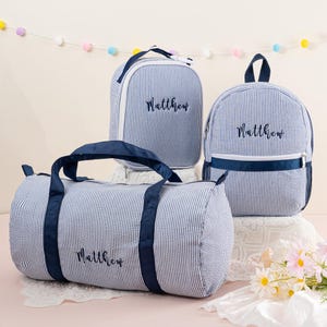 Personalized Toddler Backpack Seersucker Preppy Backpack Kids Lunch Bag Insulated Lunch Box Toddler Travel Bag Children Weekender Bag Gift