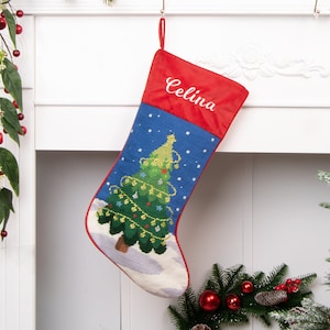Christmas Stockings Personalized, Needlepoint Vintage Stocking, Embroidery Family Christmas Tree Stockings, Old-Fashioned Christmas Décor