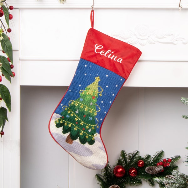 Medias navideñas personalizadas de punto de aguja: decoración familiar vintage
