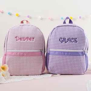Personalized Seersucker Kids Backpack: Monogrammed Plaid Book Bag