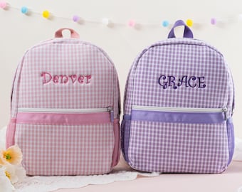 Personalized Seersucker Kids Backpack: Monogrammed Plaid Book Bag