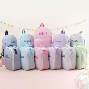 Personalized Kids' Backpack, Seersucker Preppy Backpack, Classic Cute Kids School Bookbag, Personalized Kids Lunch Bag, Insulated Lunch Box