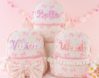 Personalized Toddler Backpack with Bows, Corduroy Baby Girl School Bag, Daycare Kindergarten Gift