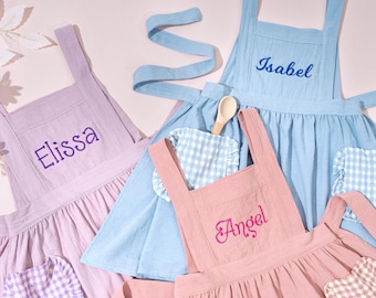 Personalized Kid’s Apron: Toddler Cooking Pinafore with Pockets, Custom Baking Gift for Little Girls