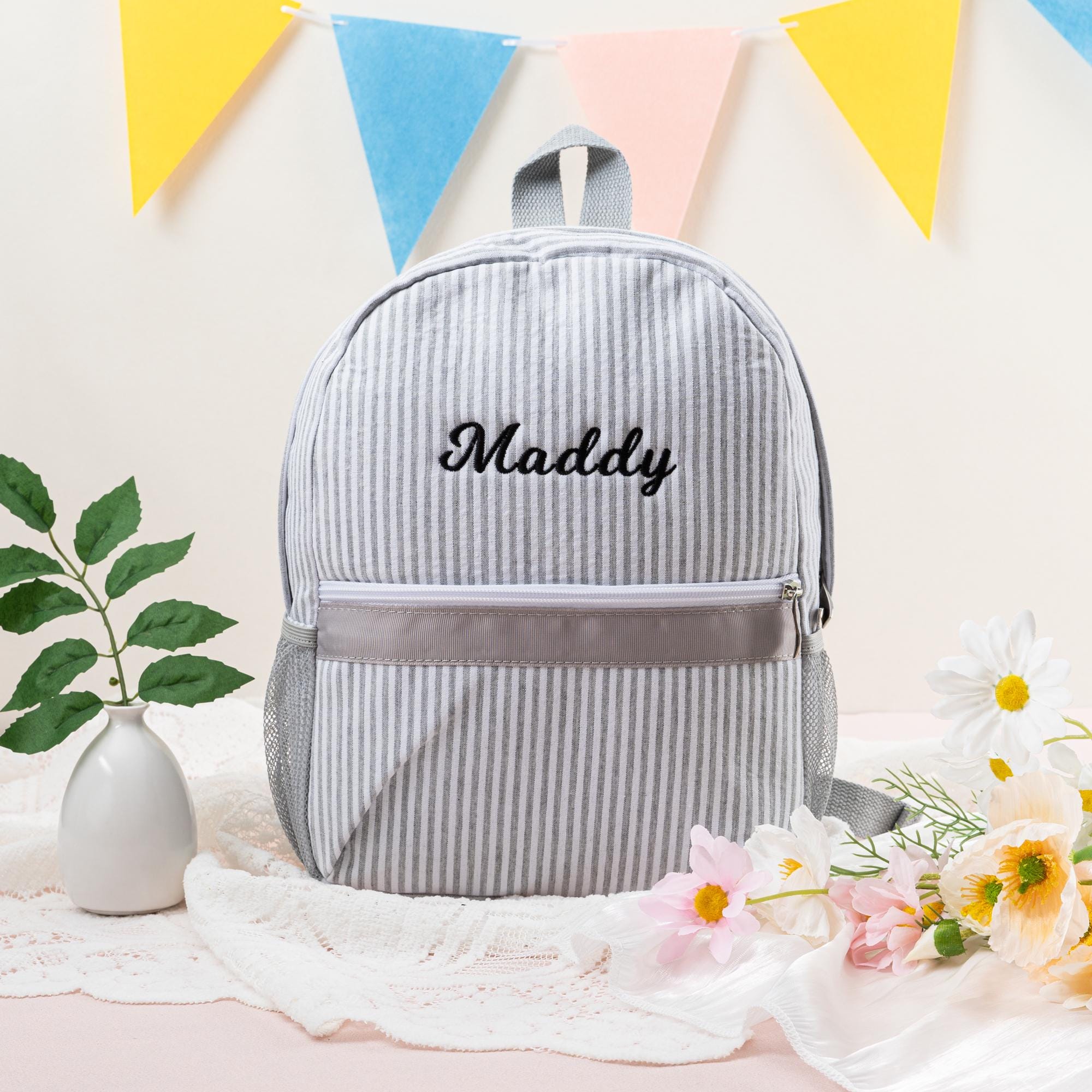 Toddler Backpack, Personalized Kids' Backpack, Seersucker Preppy Backpack, Classic Cute Kids School Bookbag, Child Gift, Boys Girls Bag